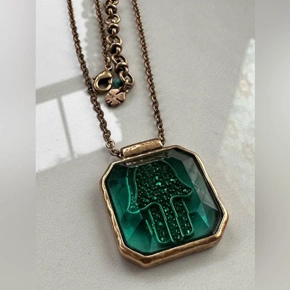 Reversible Crystal Hamsa Pendant Necklace-Emerald Green-Lucky Brand - Picture 8 of 9
